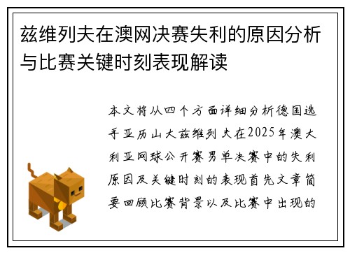 兹维列夫在澳网决赛失利的原因分析与比赛关键时刻表现解读