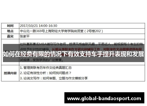 如何在经费有限的情况下有效支持车手提升表现和发展